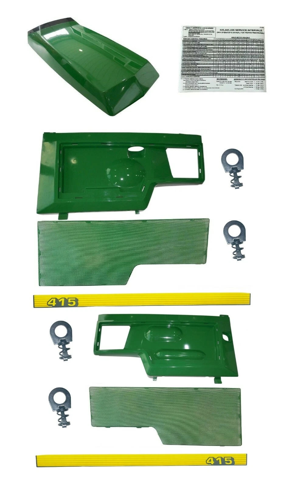 Capot avant panneaux latéraux décalcomanie et grille John Deere 415