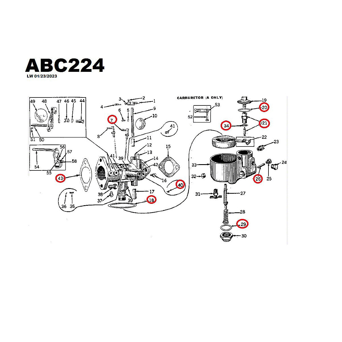 Kit Basic carburateur Marvel Schebler DLTX8 à DLTX 73