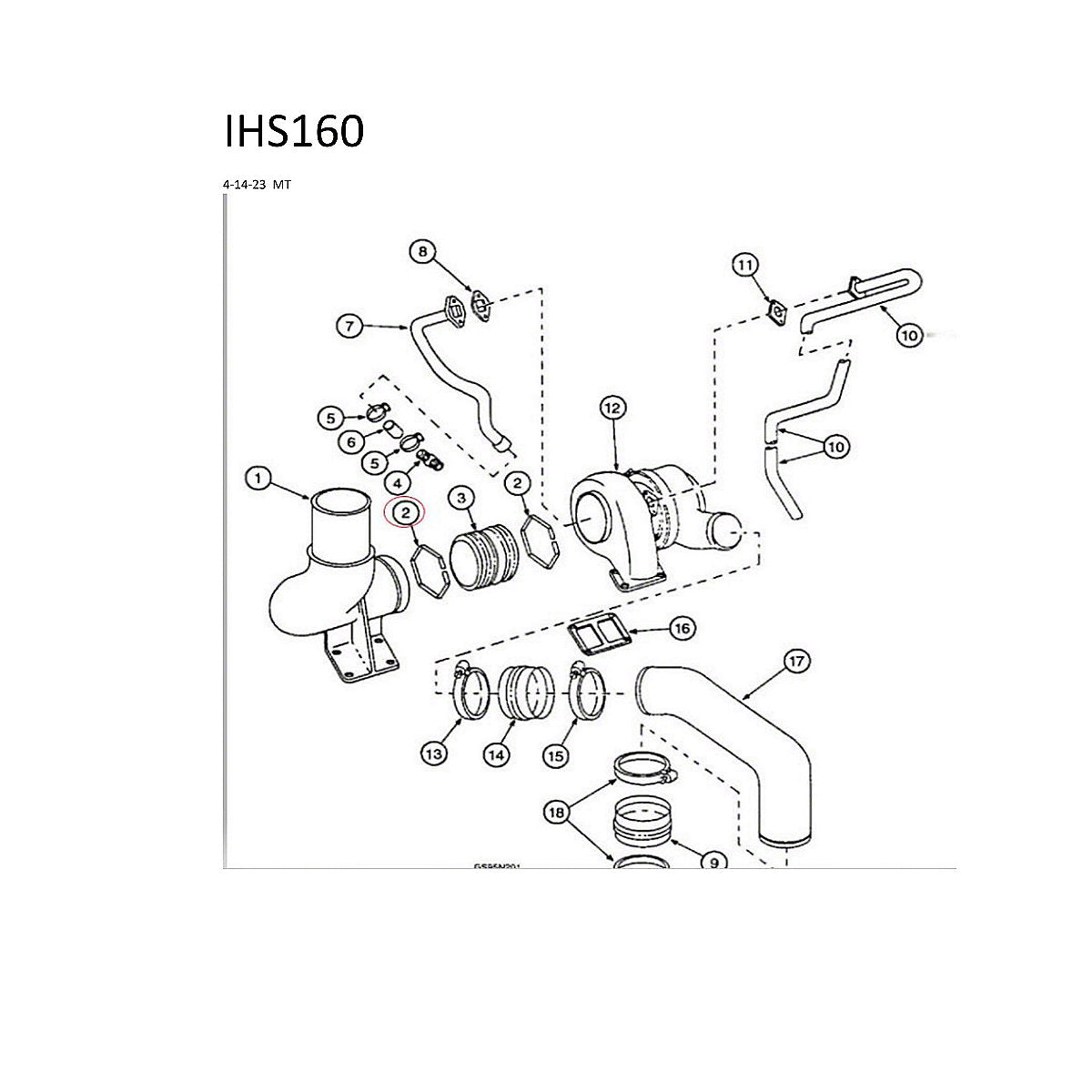 Entretoise Turbo Echappement International IH 1066 1466 1566 4166 4366 4386
