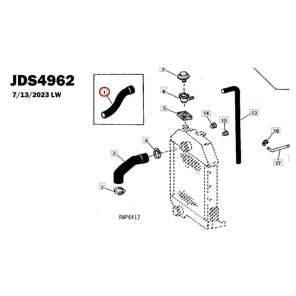 Durite supérieur de radiateur John Deere Série 4050 4250 4440 4450 4630