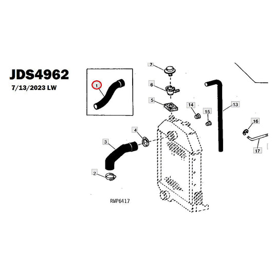 Durite supérieur de radiateur John Deere Série 4050 4250 4440 4450 4630